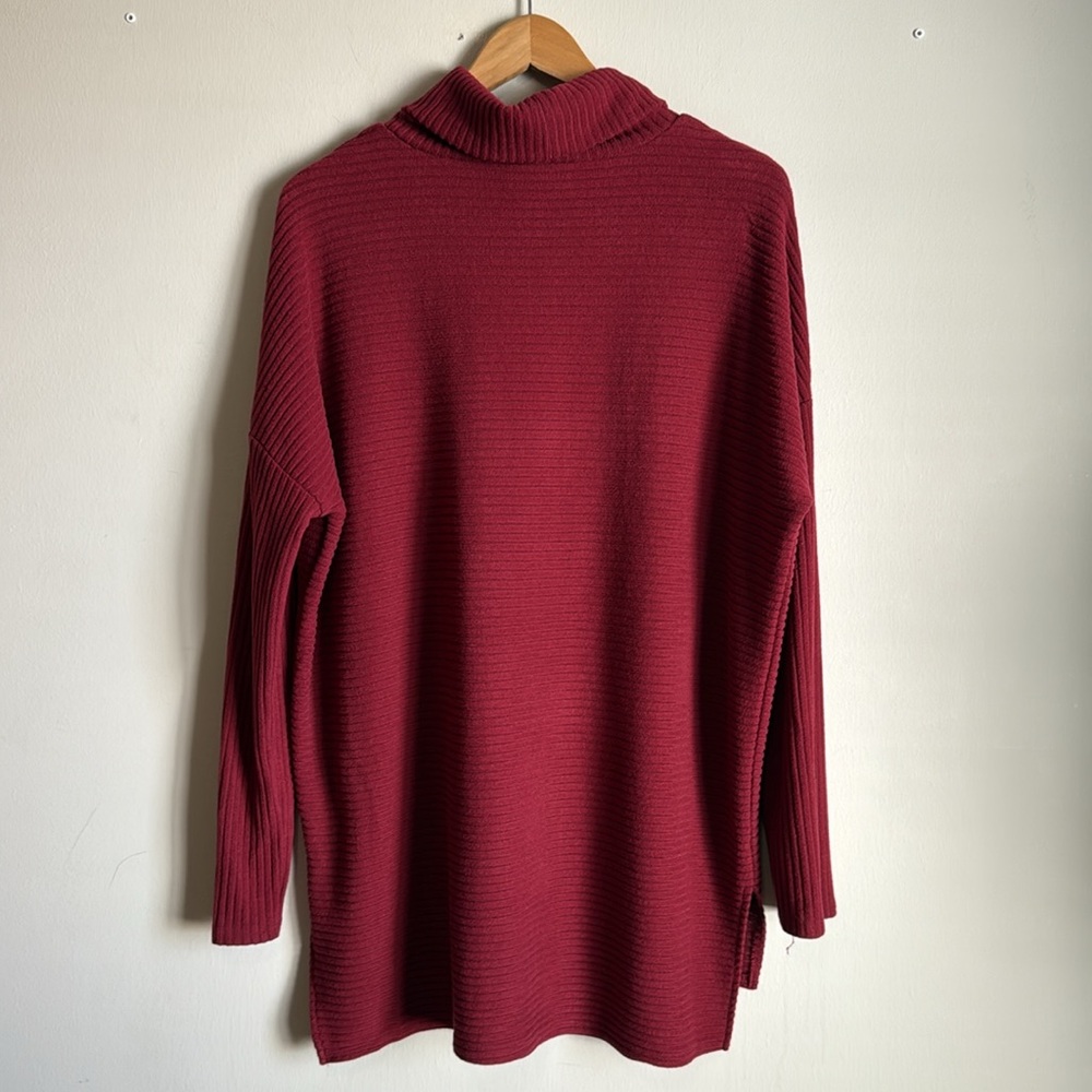 Turtleneck Sweater Medium Time and Tru Maroon Burgundy Ribbed Stretch Fall - Picture 2 of 5